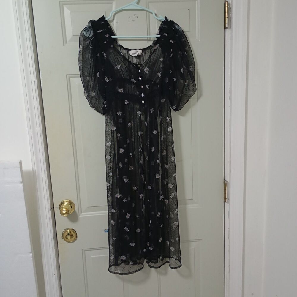 ​L.I.F.E. Swim Bikini Cover Up Dress Sz 8 elastic waist, black with floral prin